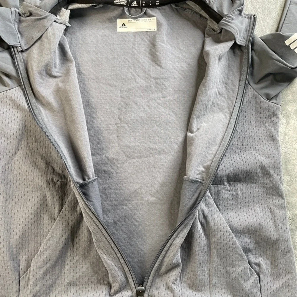 Adidas Womens Sz Medium Gray Mesh Body Full Zip Hooded Squad‎ Jacket Performance